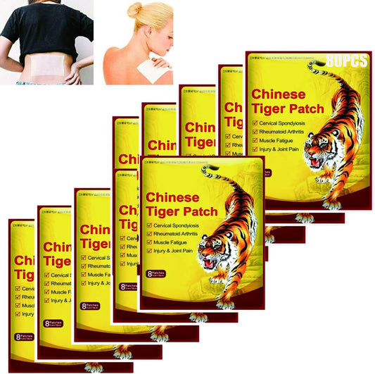 80Pcs Chinese Herbal Tiger Pain Patches – Natural Relief for Arthritis, Joint, Muscle & Back Pain – 8 Packs